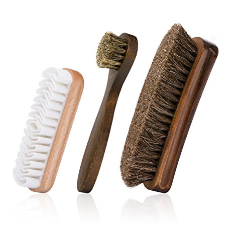 Foloda Shoe Brush Kit with 100% Soft Horsehair Bristles for Shoes,Shoe Dauber , Creep Suede Shoes Brush for Leather, Boot, Bags