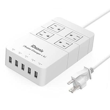 iDsonix Professional 4-Outlet Travel Surge Protector Power Strip with 5 Ports (5V8A 40W)USB Charging Station for iPhone, iPad, Samsung, HTC, Nexus and More