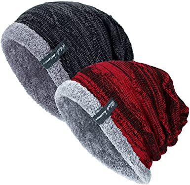 2 Pack Slouchy Beanie Knit Cap Winter Soft Thick Warm Hats for Men and Women