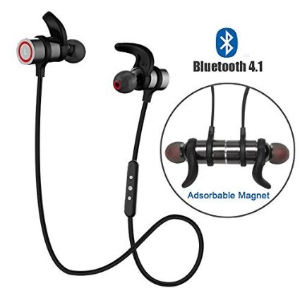 Bluetooth HeadphonesSinvitron Magnet Attraction Metal V41 Wireless Sport Headphones Stereo In-Ear Noise Cancelling Sweatproof Headset with APT-XMic for iPhoneSamsungand other Smartphones