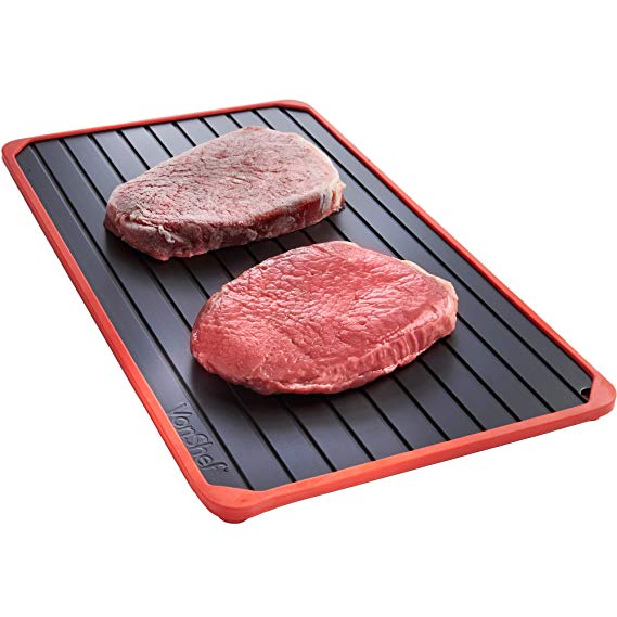 VonShef Defrosting Tray with Red Silicone Border - Defrost Tray Thaws Frozen Food in Minutes! No Electricity, No Chemicals, No Microwave