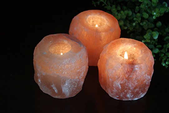 Himalayan Glow 3002B Natural Himalayan Pink Salt Candle Holder, 3.5 Inches Height (3.3 KG), Home Décor, Natural Style Himalayan Pink Salt Rock 1 Hole Tealight Candle Holder, 3 Packs