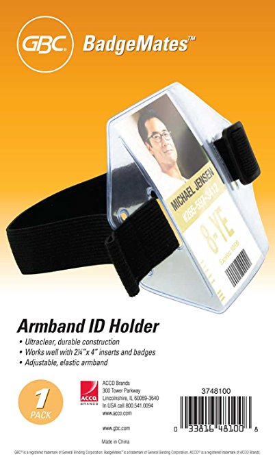 GBC Armband ID Holder, For 2.25 x 4-Inch Inserts, Elastic Armband, Black (3748100)