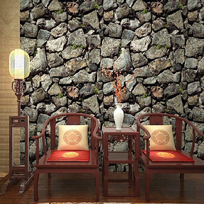 Blooming Wall 3d Faux Stone Brick Wall Mural Wallpaper for Bathroom Kitchen Livingroom Bedroom,Large Size,57 Square ft/roll (866002)