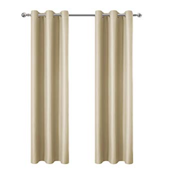 DWCN Blackout Room Darkening Thermal Insulated Thick Curtain for Bedroom Grommet Top Window Drape Privacy Panel 42x84 inches Long, 1 Panel Beige