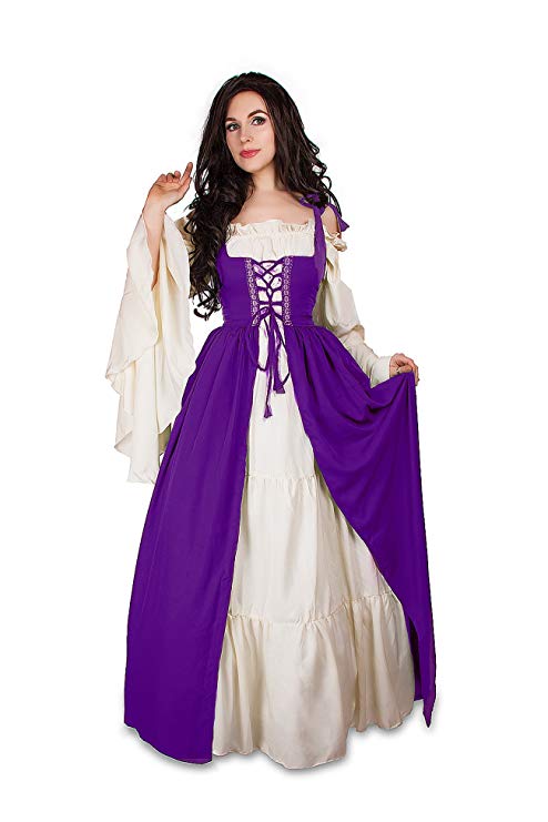 Mythic Renaissance Medieval Irish Costume Over Dress & Cream Chemise Set