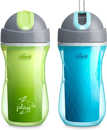 Chicco Insulated Flip-Top Spill-Free Straw Sippy Cup 9oz Green/Teal (2pk)