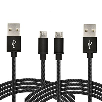 Micro USB to USB cable [2-Pack 10ft] Braided Samsung charger/Android charge cord - Micro USB Charging Cables for Galaxy S7/S6, Sony, Motorola and More Black