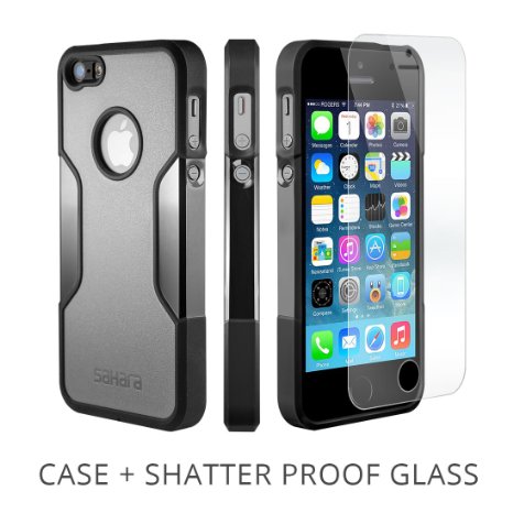 iPhone SE Case, for iPhone 5s 5 SE (Gray) SaharaCase® Protective Kit with [ZeroDamage Tempered Glass Screen Protector] Slim Fit Rugged [Shockproof Bumper] Hard Plastic Back (Black)