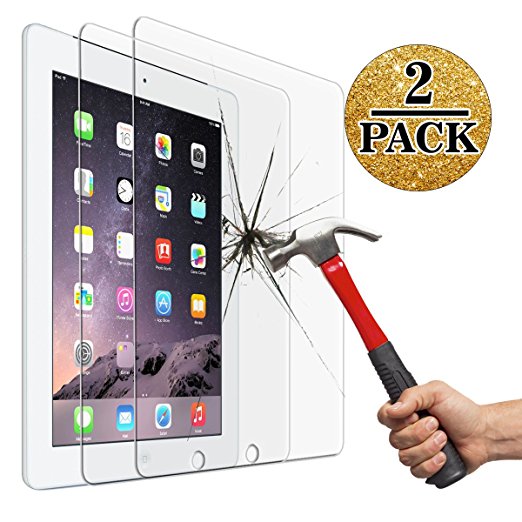Screen Protector for iPad 2 3 4 (2 packs), Jusney 0.33mm Ultra Thin 9H Hard Crystal Clear Tempered-Glass High Response 3D Touch Compatible for Apple iPad2 / iPad3 / iPad4