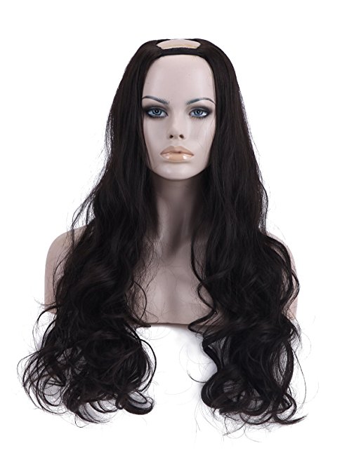 SARLA 26” Long Wavy Women Synthetic Half Wigs 3 Sides U Part Wigs 9 Colors Available UW01 (#4 Dark Brown)