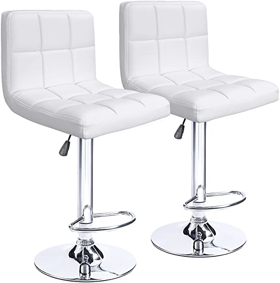 Homall Modern PU Leather Adjustable Swivel Barstools, Armless Hydraulic Kitchen Counter Bar Stools Synthetic Leather Extra Height Square Island Bar Stool with Back Set of 2(White)