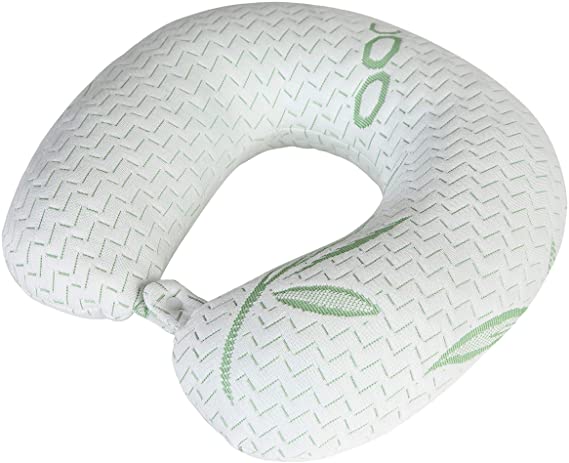 Bamboo Neck Travel Pillow - Machine Washable Cover, Ergonomically Designed, Hypoallergenic, Memory Foam Pillow (Pack of 1)