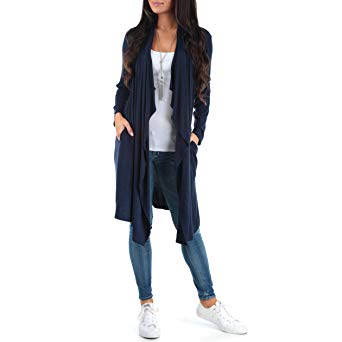 Women’s Knee Length Draped Cardigan with Pockets in Regular and Plus Sizes