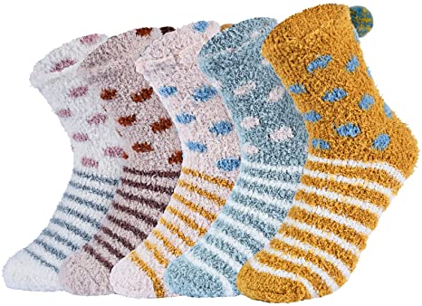 Women Slipper Socks Winter Warm Fuzzy Floor Casual Socks Holiday Gifts 5 Pack