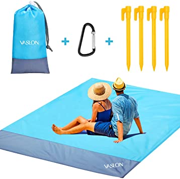 VASLON Beach Blanket 79 * 55inch, Sand Proof and Water Resistant, Pocket Picnic Blanket for Outdoor Travel Camping Festival Sports