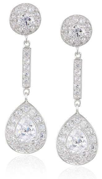 Platinum Plated Sterling Silver Cubic Zirconia Pear-Shaped Drop Post Earrings (2.8 cttw)