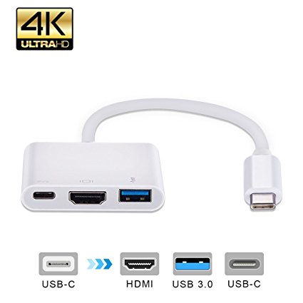 MEALINK USB 3.1 Type-C To HDMI USB 3.0 USB-C Charging Port(PD Qucik charging)adapter cable for Apple New Macbook/ Chromebook Pixel/Dell XPS 13/Yoga 900/Lumia 950/950XL To HDTV or Projector