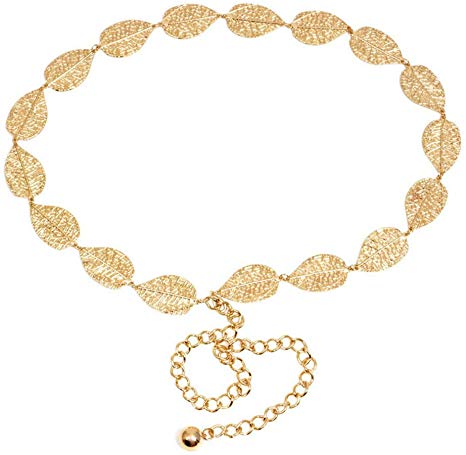 LUOEM Leaf Waist Chain Metal Leaves Waist Chain Belt for Dress Decoration (Gold)
