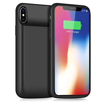 iPhone X Battery Case, Feob 6000mAh Rechargeable Portable Power Charger Protective Charging Case for iPhone X / iPhone 10 (5.8") Extended Battery Pack - Black