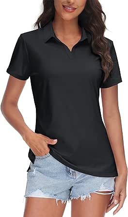 TACVASEN Women's V-Neck Polo Shirts UPF 50  Short Sleeve Sun Protection Quick Dry Golf Polos Collared Shirt