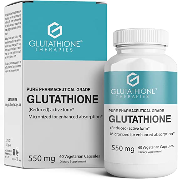 Glutathione Therapies – Glutathione Pure 550 Mg. Pharmaceutical Grade Skin Health and Brightening, Liver Health and Detoxification, Super Antioxidant, 60 Vegetarian Capsules