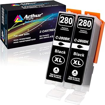 Arthur Imaging Compatible Canon Ink cartridges 280 Replacement PGI-280XXL for PIXMA TR7520 TR8520 TS6120 TS6220 TS8120 TS8220 TS9120 TS9520 TS9521C Printer (2 PGBK)