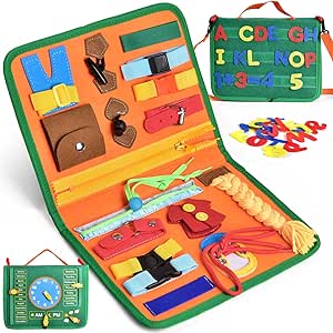 Busy Board Montessori Toys for 1 2 3 4 Year Old Boy & Girl Birthday Gifts, Busy Book for Toddlers 1-3, Toddler Autism Sensory Board Toddler Travel Toys Fine Motor Skills