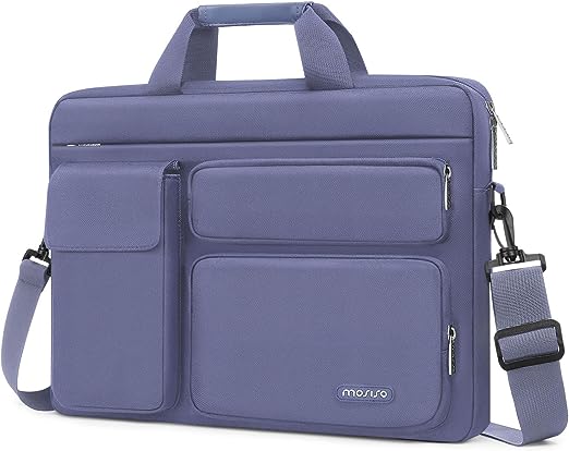 MOSISO Laptop Shoulder Messenger Bag Compatible with MacBook Air 15 inch M2 A2941 2023/Pro 16 2023-2019, 15-15.6 inch Notebook with 2 Raised&1 Flapover&1 Horizontal Pocket&Handle&Belt, Lavender Gray