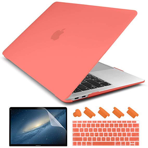 Dongke Newest MacBook Air 13 inch Case 2018 2019 Release A1932, Rubberized Frosted Matte See Through Hard Case Cover for MacBook Air 13.3 inch with Retina Display Touch ID - Living Coral