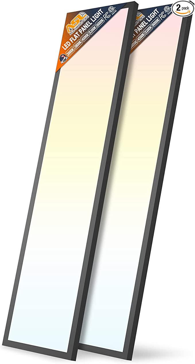 1x4 FT LED Flat Panel Light, 24W/30W/40W 4980LM Ultra Slim Edge-Lit Drop Ceiling Lights, Dimmable 5CCT 3000K/3800K/4500K/5200K/6000K Flush Mount Light Fixture for Kitchen, Black 2-Pack