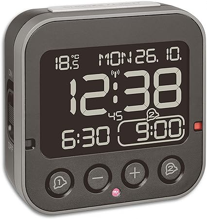 TFA Dostmann Digital Radio Alarm Clock with Temperature Display, White Numbers, L110 x B50 x H140 mm
