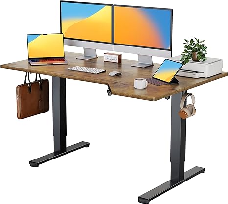 ErGear L Shaped Height Adjustable Electric Standing Desk 55" Corner Standing Desk Sit Stand Desk with Splice Board Ergonomic Desk Home Office Desk Computer Workstation, Vintage Brown