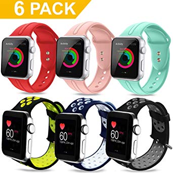 DOBSTFY Band for Apple Watch 38mm 42mm, iWatch Bands Soft Silicone Replacement Strap Sport Band for Apple Watch Series 3 2 1 Nike  Edition, S/M M/L, 9/8/6PACK (6 PACK - Apple Watch Bands, 42mm M/L)