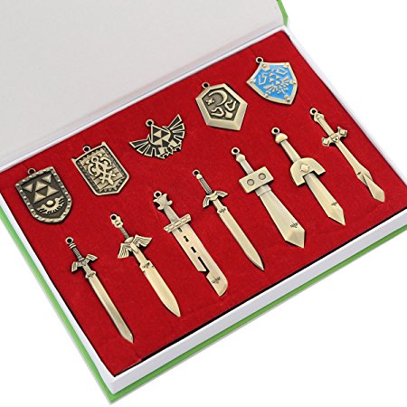Xcoser Deluxe Mini Weapons Shield and Sword Silver Necklace Keychain Collection Set 12pcs