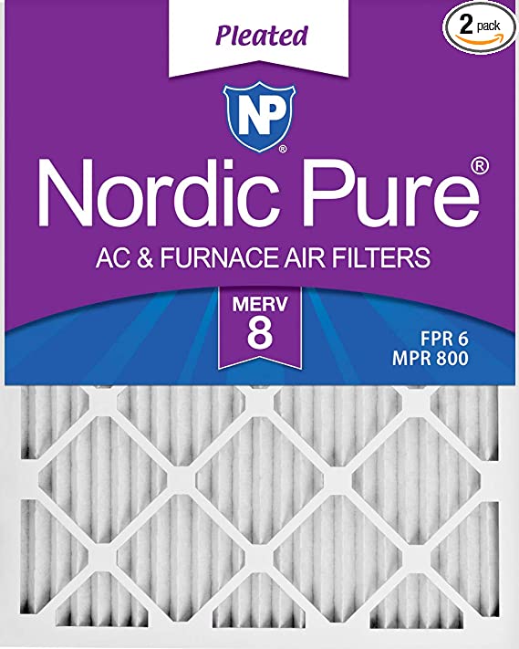 Nordic Pure 16x25x1 MERV 8 Pleated AC Furnace Air Filters, 2 PACK
