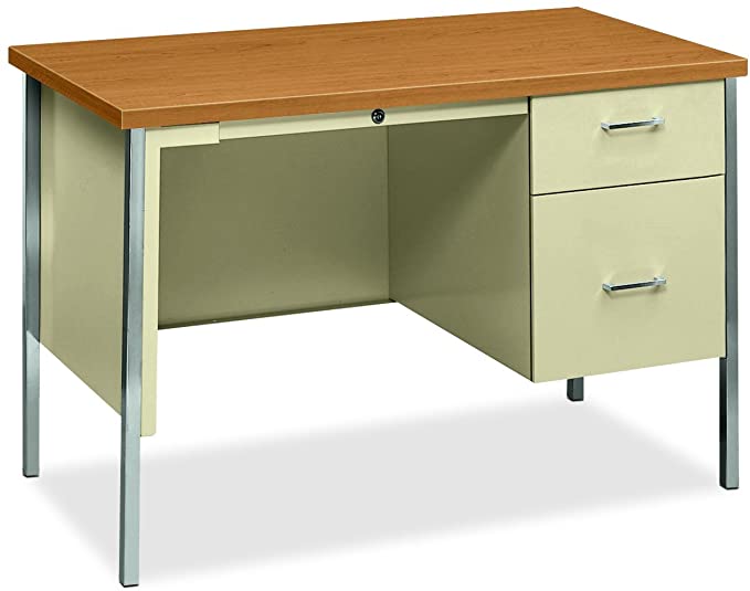 HON 34000 Series Small Office Desk - Right Pedestal Desk with File Drawer, 45-1/4"W, Harvest & Putty (H34000)