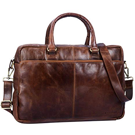 STILORD 'Aaron' Business Bag Leather Unisex 15.6 inches Laptop Shoulder Bag or Handbag Briefcase Satchel Vintage Leather, Colour:Antique Brown