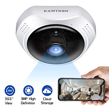 Security Camera 1536P WiFi Pet Camera - KAMTRON 3MP Panoramic Fisheye Lens 360° IP Indoor Camrea Baby Monitor with Motion Detection Two Way Audio and Night Vision, Cloud Service-2 Years Warranty