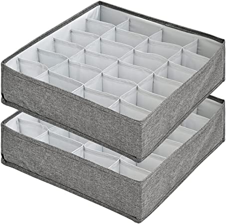 IMMEK 2 Pack Sock Underwear Organizer Dividers,24 Cell Clothes Drawer Organizers Fabric Foldable Cabinet Closet Organizers and Storage Boxes Upgrade Washable for Storing Socks,Ties (Gray)