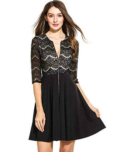 Beyove Women's A Line Lace Dress Zipper Front Patchwork Flare Cocktail Party Dress