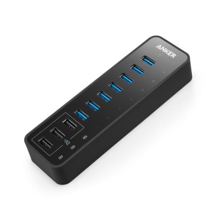 Anker 10-Port 60W USB 30 Hub with 7 Data Transfer Ports and 3 PowerIQ Charging Ports for iPhone iPhone 6s iPhone 6s Plus iPad Samsung and More