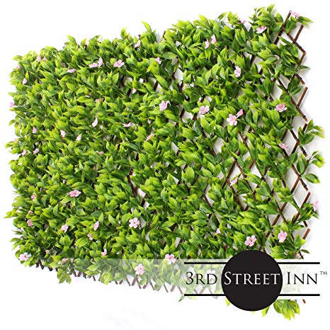 3rd Street Inn Pink Flower Sakura Leaf Trellis 4-Pack - Bamboo Greenery Panel - Boxwood and Ivy Privacy Fence Substitute - DIY Flexible Fencing (Pink Flower Sakura)