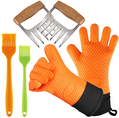 YUWLDD BBQ Gloves Plus Meat Shredder Claws and Silicone Brush- Grill Accessories/Smoker Accessories (Gloves Claws) (Gloves Claws Brush)