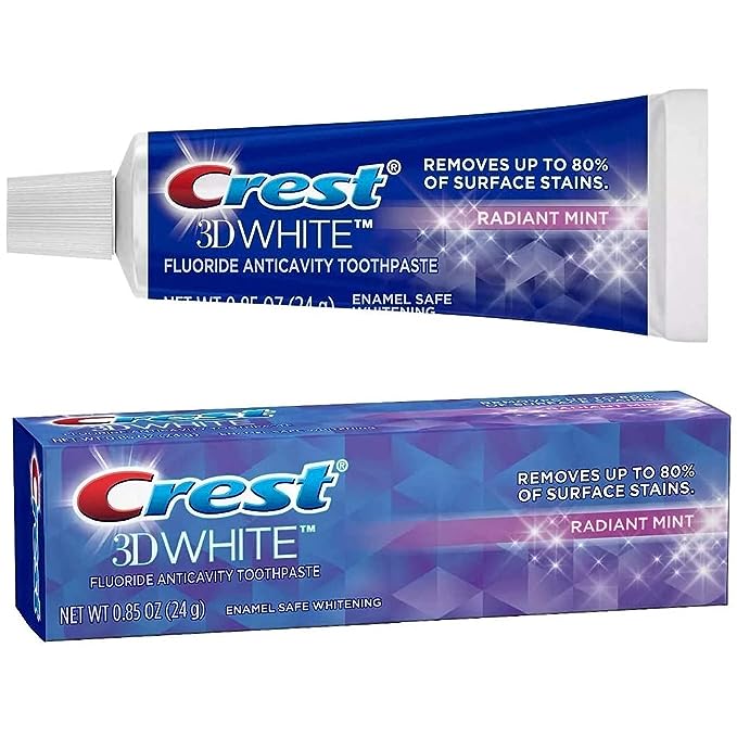 Crest 3D White Vivid Fluoride Anticavity Toothpaste, Radiant Mint 0.85 oz (Pack of 4)