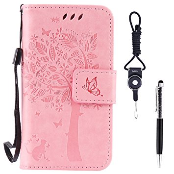 Galaxy A5 (2017) Case, SsHhUu Premium PU Leather Folio Wallet Magnetic Stand Credit Card Slot Flip Protective Slim Cover Case   Stylus Pen   Lanyard for Samsung Galaxy A5 (2017) / A520F (5.2") Pink