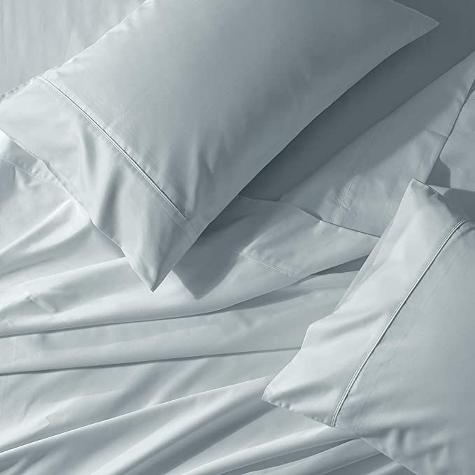 Abripedic Solid 300-Thread-Count, 100-Percent Cotton Percale, Breathable Crispy Split-King Sheets Set for Adjustable Beds, Sea