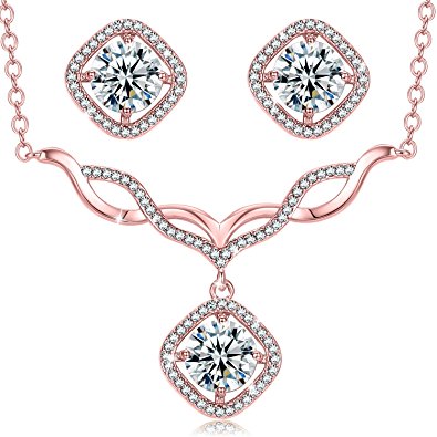 Incaton Crystal Necklace Earrings Set for Women 24K Golden Plated