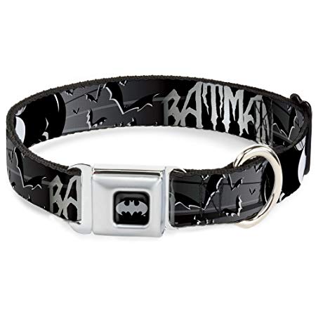 Dog Collar BMA-Batman Black/Silver - Batman w/Bat Signals & Flying Bats Black/White - Small 9-15"