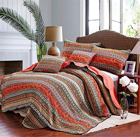 Best Striped Classical Cotton 3-Piece Patchwork Bedspread/Quilt Sets ,Queen